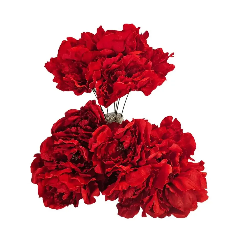 Artificial Red Peony Flower 20 Stems 6 Inch Large Faux Silk Wedding Floral Decor